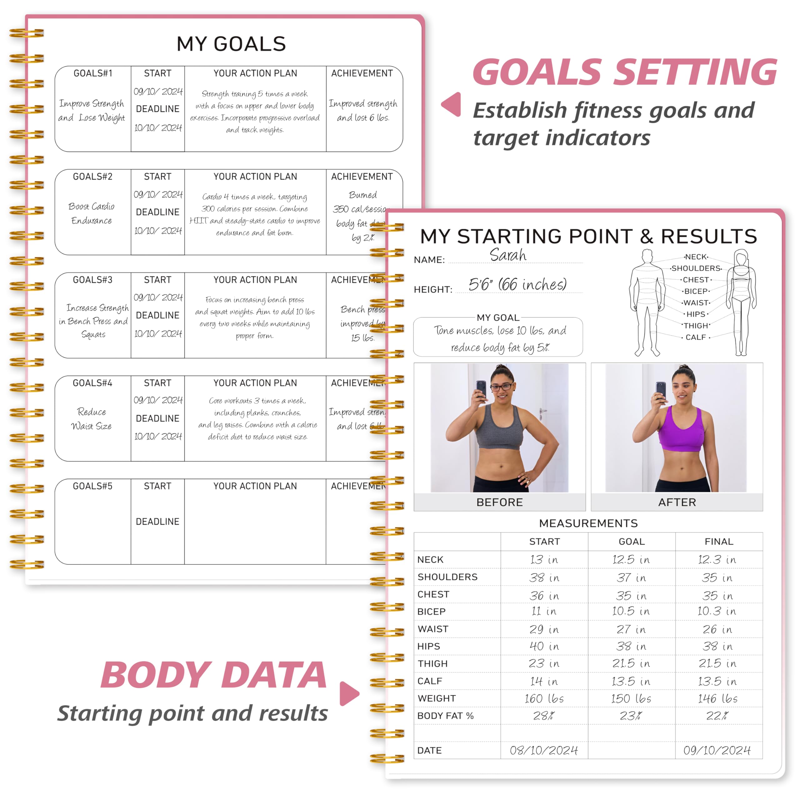 Workout Journal Fitness Tracker Planner for Men & Women, Exercise Log Book to Track Gym & Home Training, Goals, Sets, Reps & Progress, 142 Pages, A5 5.7" x 8.2" Portable Hardcover with Metal Corners, Green
