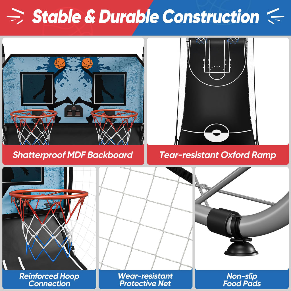 JupiterForce Foldable Indoor Basketball Arcade Game, Electronic Dual Shot Basketball Hoop Arcade Game Machine with 4 Balls and LED Scoring for 2 Players Home Play, Adults