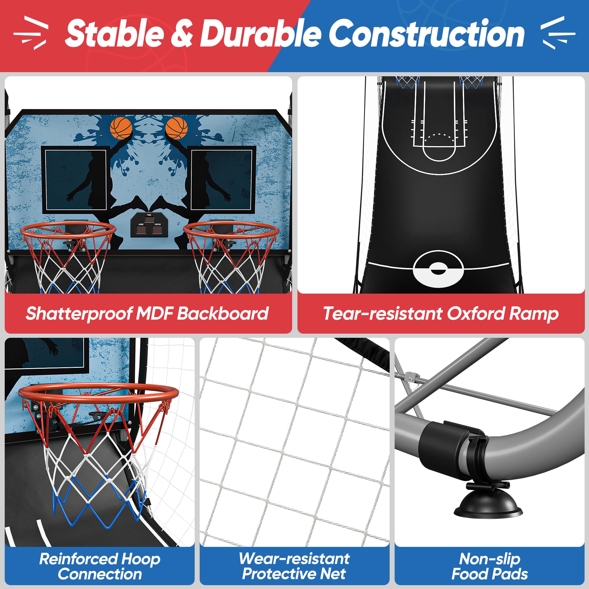 Basketball Arcade Game Shot Creator Indoor Foldable Electronic Double Shootout Sport Game Official Home Dual Shot Basketball 2 Player with 4 Balls (Black Purple)
