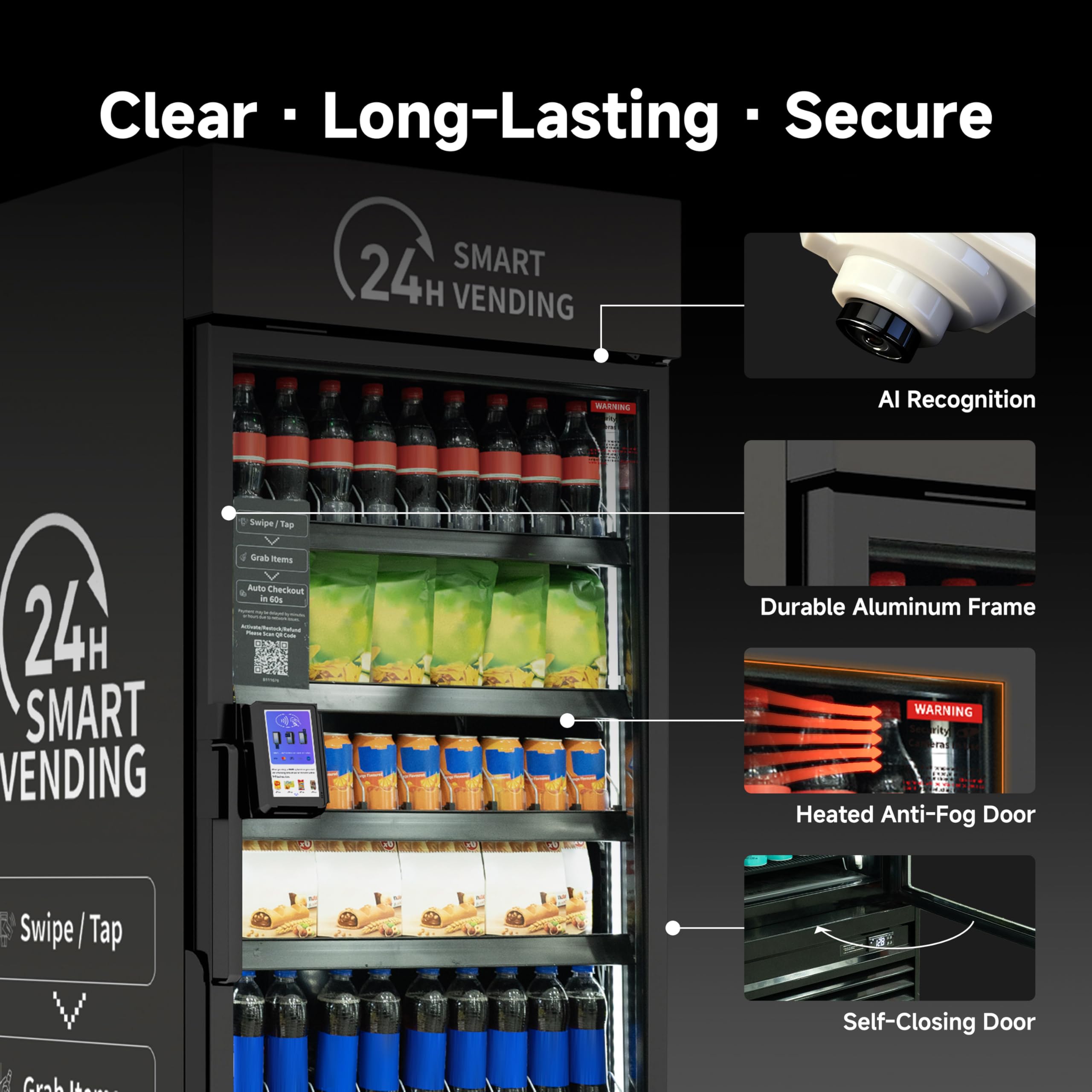 Vending Machine Combo,Smart Refrigerated Vending Machine with Touch Card Reader US542(Black, Pro)