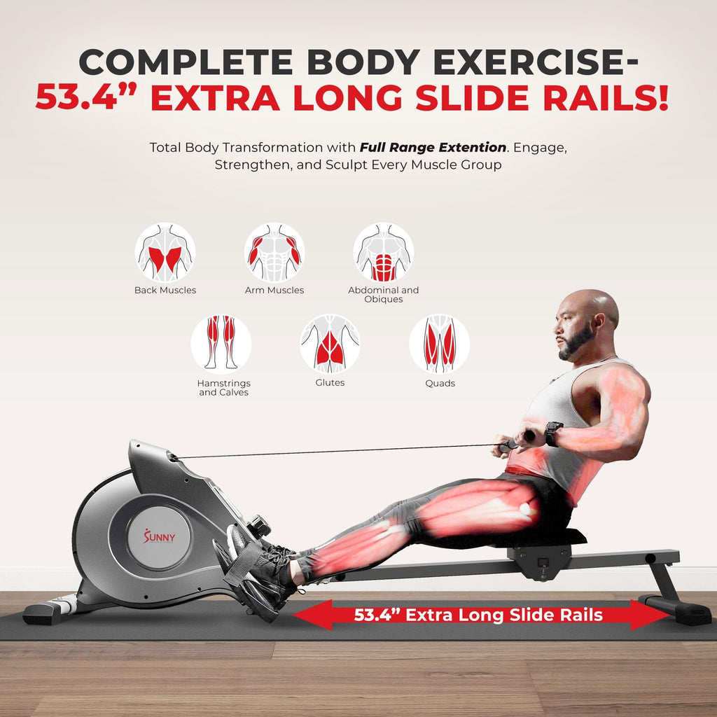 Sunny Health & Fitness Smart Magnetic Rower, Compact Quiet & Smooth Rowing Machine for Full-Body Cardio Exercise, Free SunnyFit Training App Connection