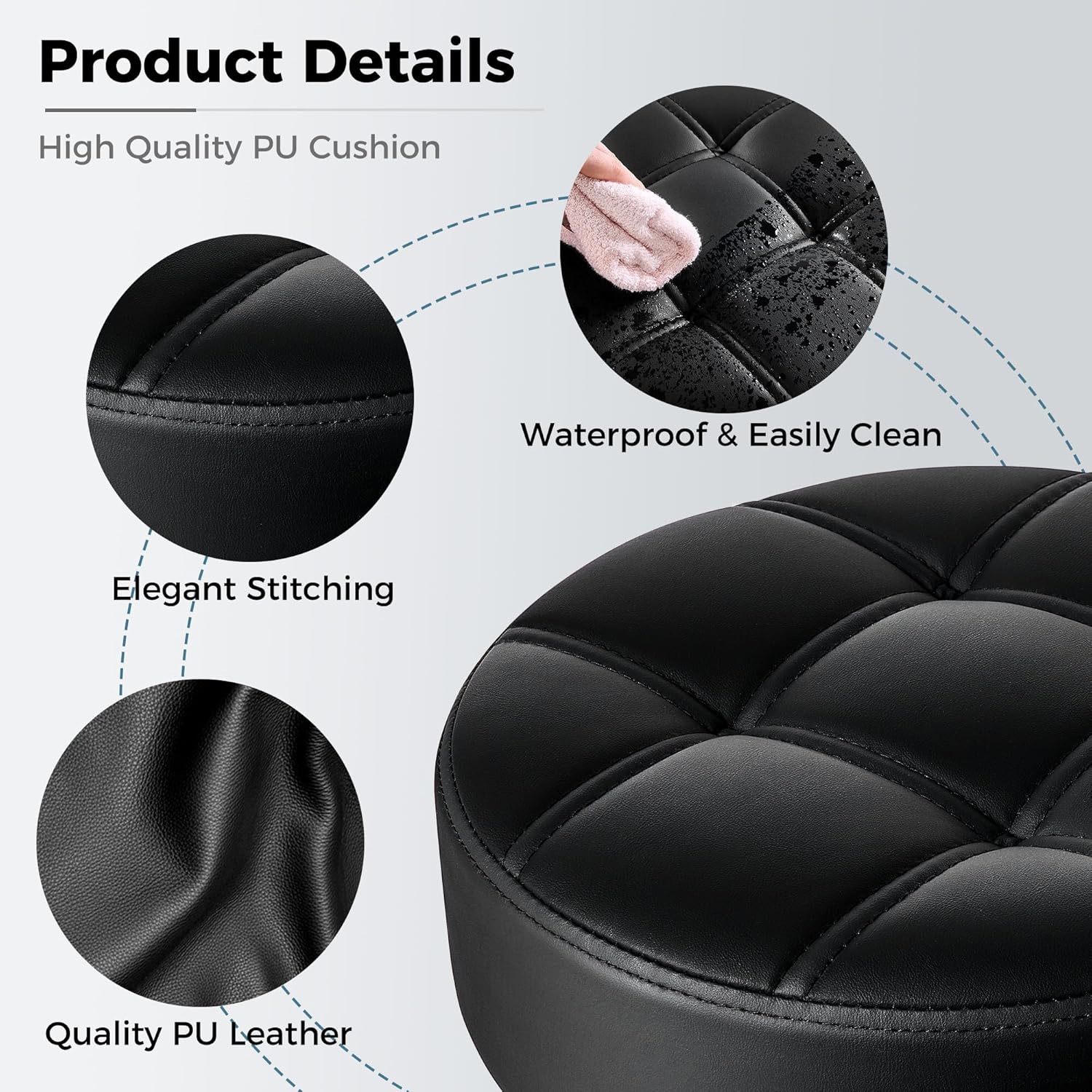 BEWISHOME Rolling Stool with Wheels, Adjustable Stool Heavy Duty 450lb, 360° Swive Rolling Chair for Massage Spa Medical Tattoo, PU Thick Seat Padding Salon Chair(Black) BYD01B