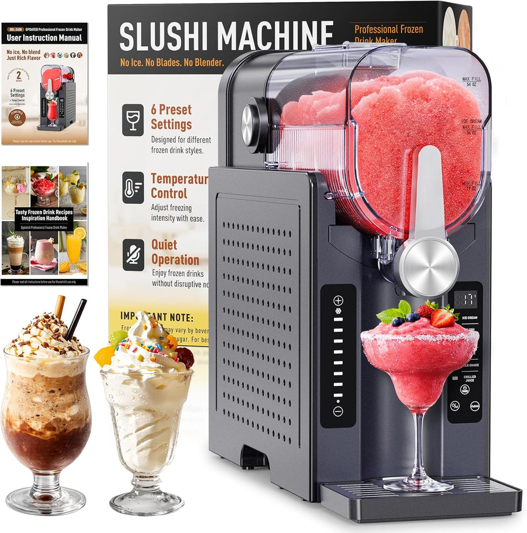 BKPPM Slushie Machine: No Ice Needed Slushy Machine for Home, 6 Preset, Real-Time Temp Display, Auto-Clean | Frozen Margaritas, Cocktails, Frappés, Ice Cream, Smoothies, Milkshakes,Summer Parties