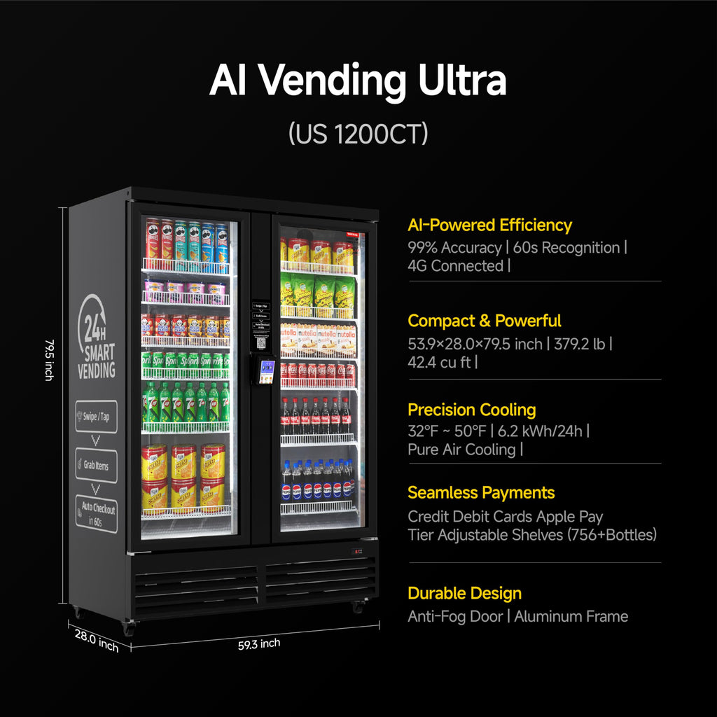 HAHA Smart AI Vending Machine for Business Contactless Grab & Go, Multi-Item Combo Vending with APP Management & Cashless Payment (Black, AI Plus)