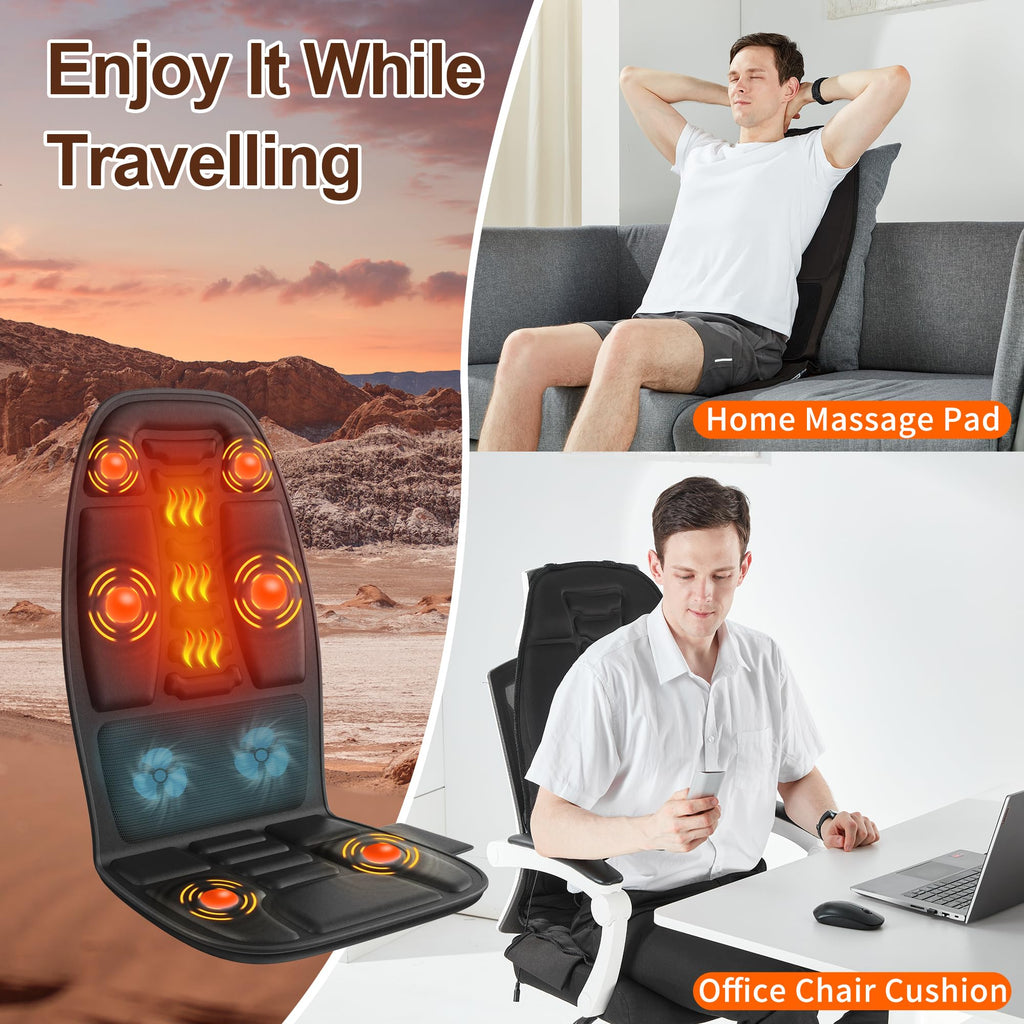 Back Massager with Heat，Vibration Massage Chair Pad with 5 Massage Modes & Adjustable Heat Levels, Memory Foam Back Massager Cushion for Office Chair, or Home Use，Midnight