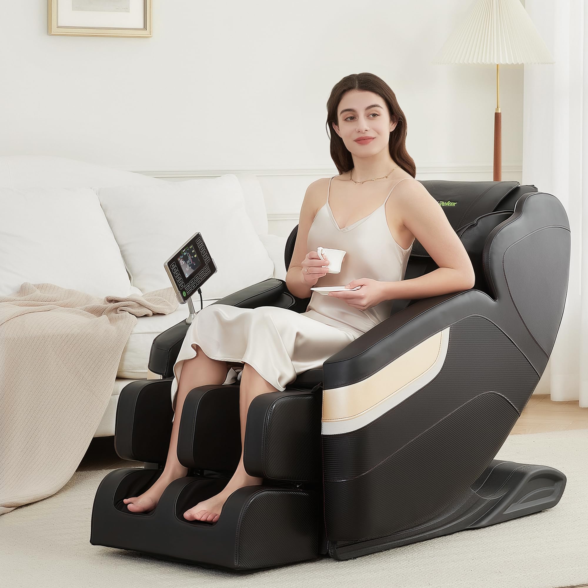 Real Relax Massage Chair, Full Body Zero Gravity Massage Recliner, with Auto Modes, LCD, Bluetooth, Foot Massage, Black