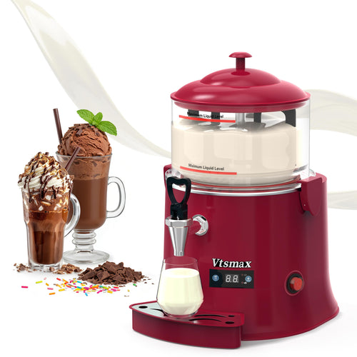 10L/2.6Gal Hot Chocolate Machine, Commercial Hot Drink Dispenser, 86–194°F Temperature Control Beverage Warmer with Stainless Steel Spout, Removable PC Bowl for Cocoa, Milk, Coffee, Red