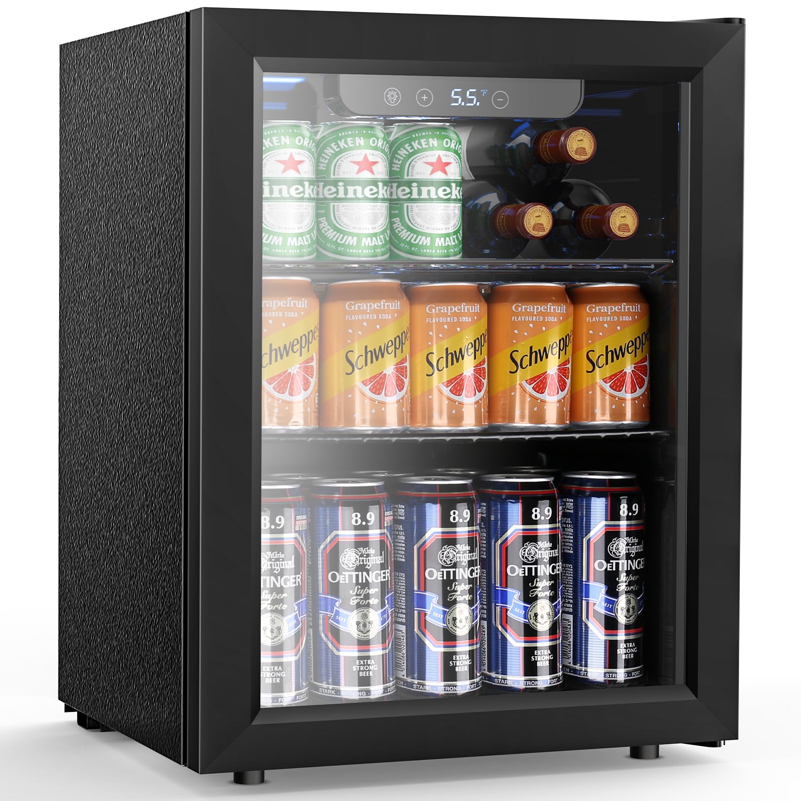 Electactic 50 Cans Beverage Refrigerator Cooler, 1.3 Cu.ft Mini Fridge Countertop Drink Cooler with Glass Door for Beer, Soda,Wine, Adjustable Digital Temperature Control for Home Dorm Bar, Black