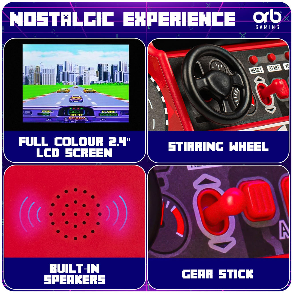 Mini Arcade Machine, 240 Built-in 8-Bit Games, 2.5” Full Colour Screen, 8-Way Joystick, Handheld Retro Games Console – Orb Gaming by ThumbsUp!