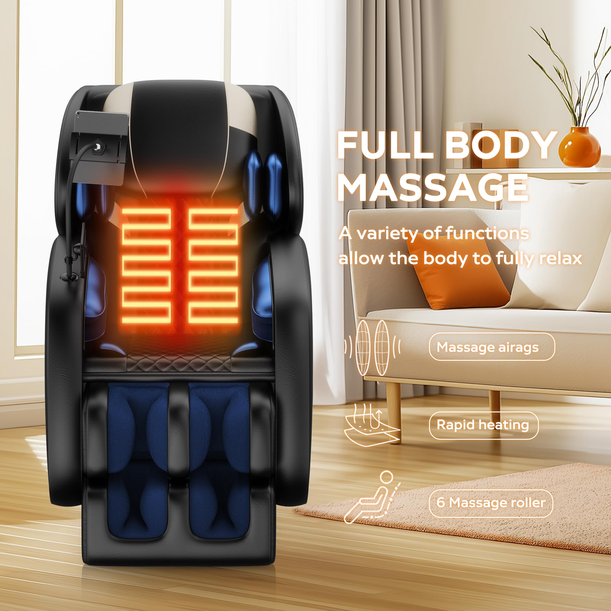 2026 Massage Chair Full Body, Zero Gravity Massage Recliner Chair with Auto Modes, 8 Fix Point Rollers, Airbag, Foot Massage, Touch Screen Controller, Deep Yoga Stretch, Heating Function