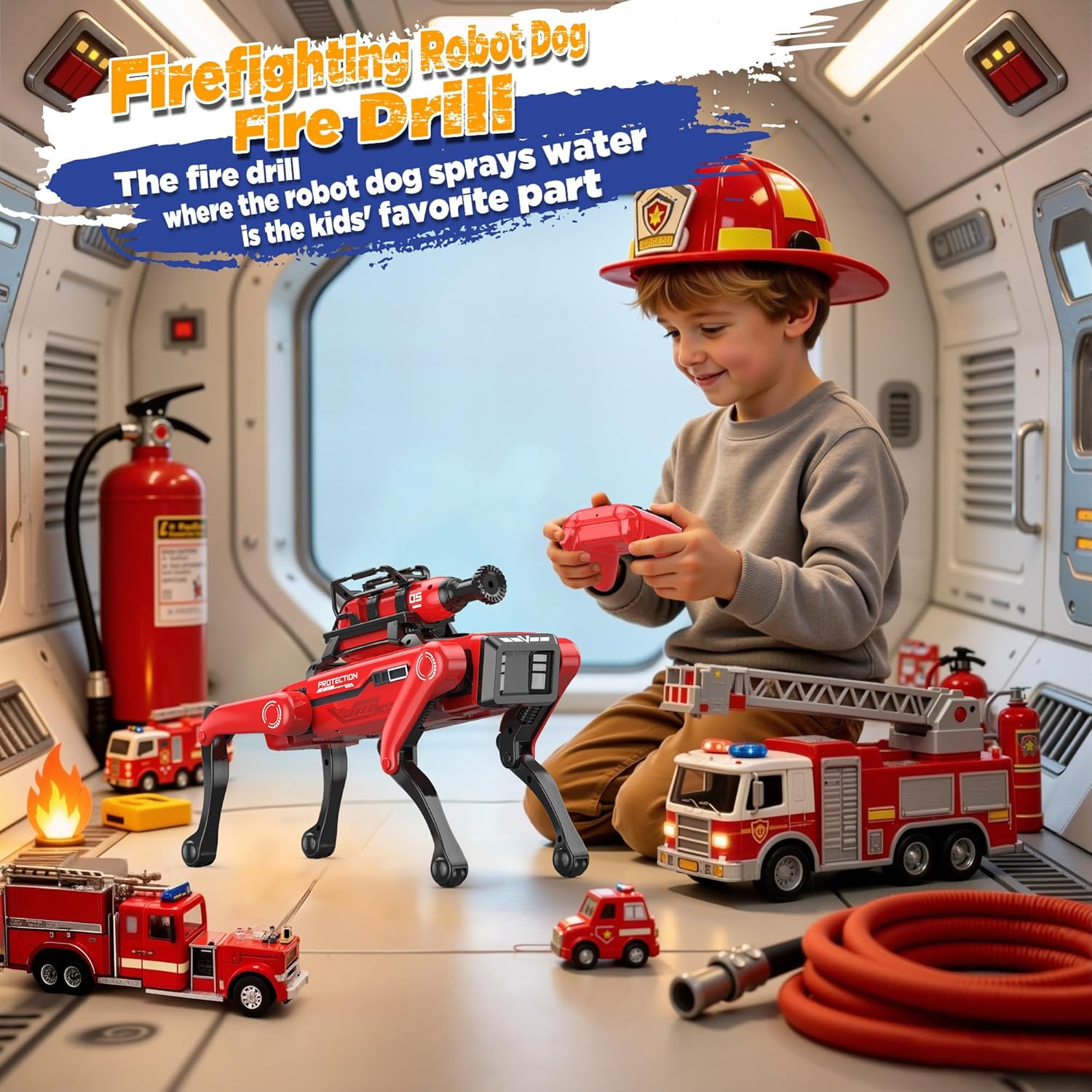Robot Dog - Interactive STEM Toys with Voice & Remote Control, 30+ Lifelike Actions, Programmable Play, 25m Range, Durable & Safe - Best Gift for Kids 3-10 (Firefighting Edition)