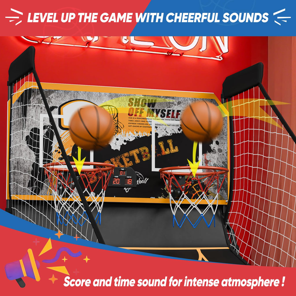 JupiterForce Foldable Indoor Basketball Arcade Game, Electronic Dual Shot Basketball Hoop Arcade Game Machine with 4 Balls and LED Scoring for 2 Players Home Play, Adults