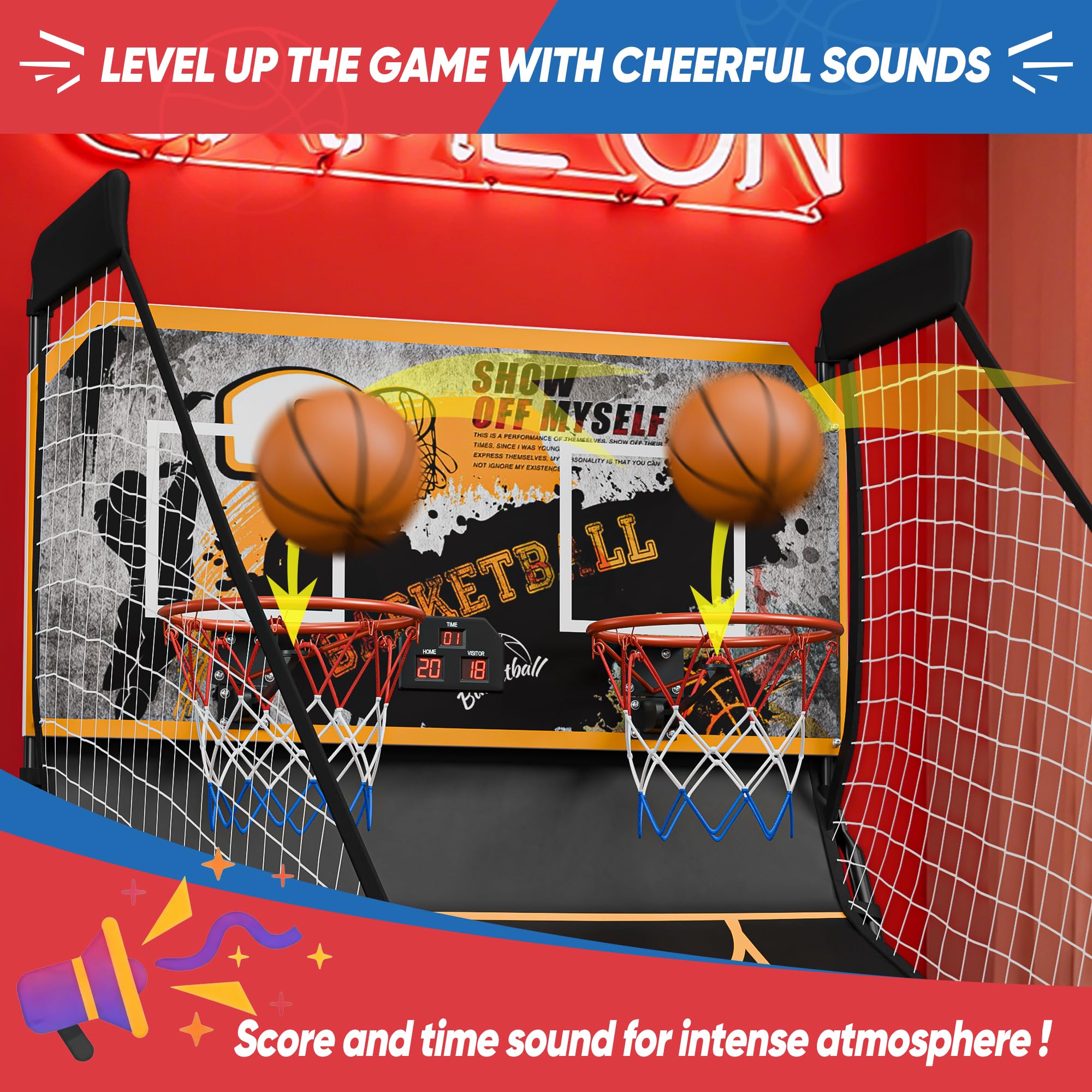 Basketball Arcade Game Shot Creator Indoor Foldable Electronic Double Shootout Sport Game Official Home Dual Shot Basketball 2 Player with 4 Balls (Black Purple)