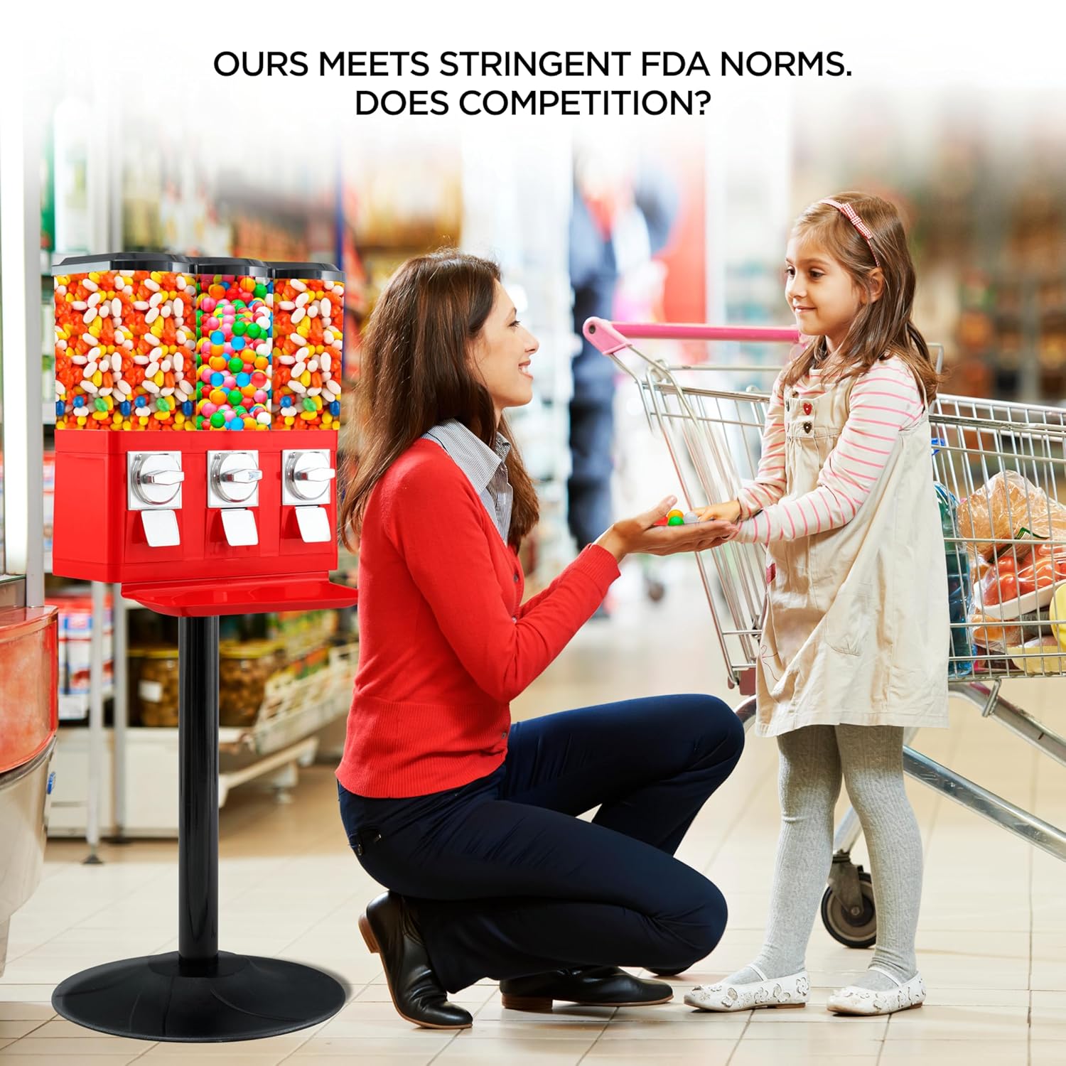 Candy Machine Dispenser Gumball & Candy Vending Machine Supports Large Gum Balls with Coin Operated for Commercial Use Includes Anti Theft Lock Meets FDA Norms