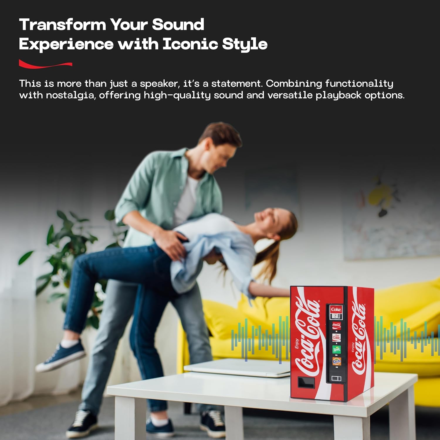 Coca-Cola Vending Machine Bluetooth Speaker, Dual 5W Speakers, Wireless Bluetooth v5.3, FM Radio, USB/MicroSD Playback, AUX Input, 10m Range, Rechargeable Battery, LED Indicator, Coca-Cola Licensed