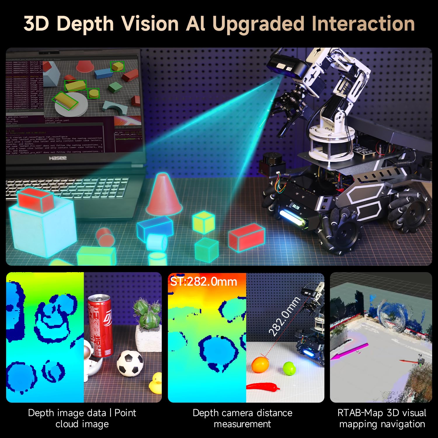 Yahboom ROS2 Robot Kit with Jetson Orin Nano 8GB Super Large AI Model with 6DOF Robotic Arm, 7-inch HD Display,AI Voice Interaction Module Provides AI Vision App Control