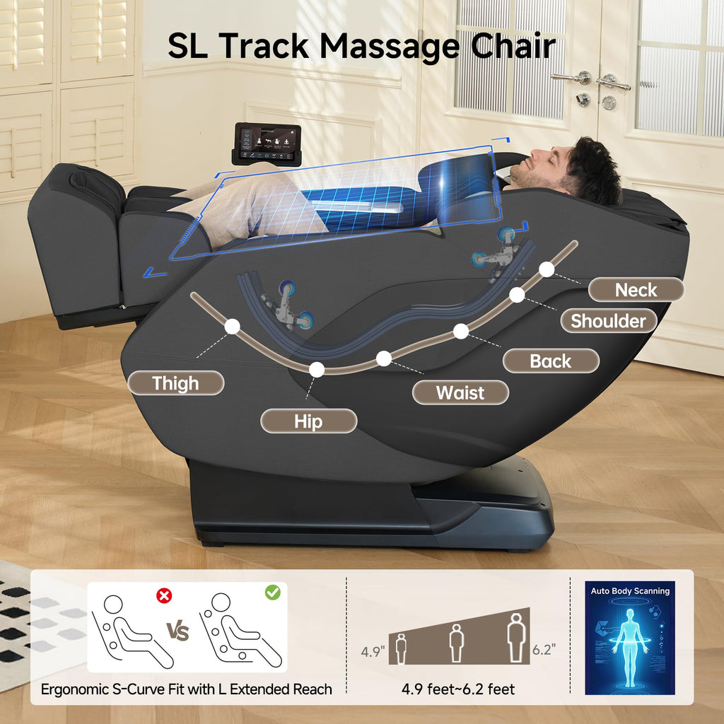 Real Relax 4D Massage Chair Full Body, Zero Gravity SL Track Recliner with Backlit Toch Pad, Negative Ion Purification, Aromatherapy, 20 Auto Modes, Yoga Stretching, Auto Body Scan, Black