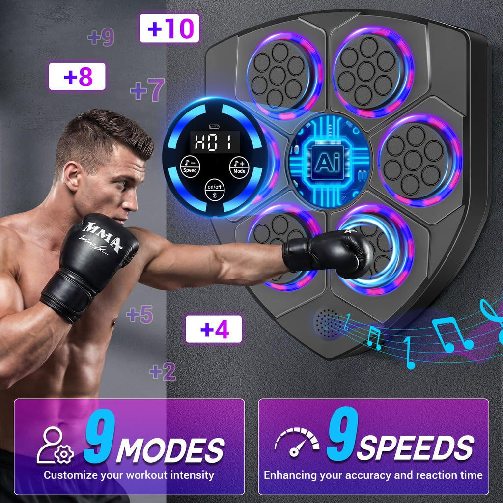 TGLLM Music Boxing Machine, Interactive Punching Trainer with Boxing Gloves, Large Size Wall Mounted Electronic Boxing Target for Adult Kids, 9 Modes & 9 Speeds
