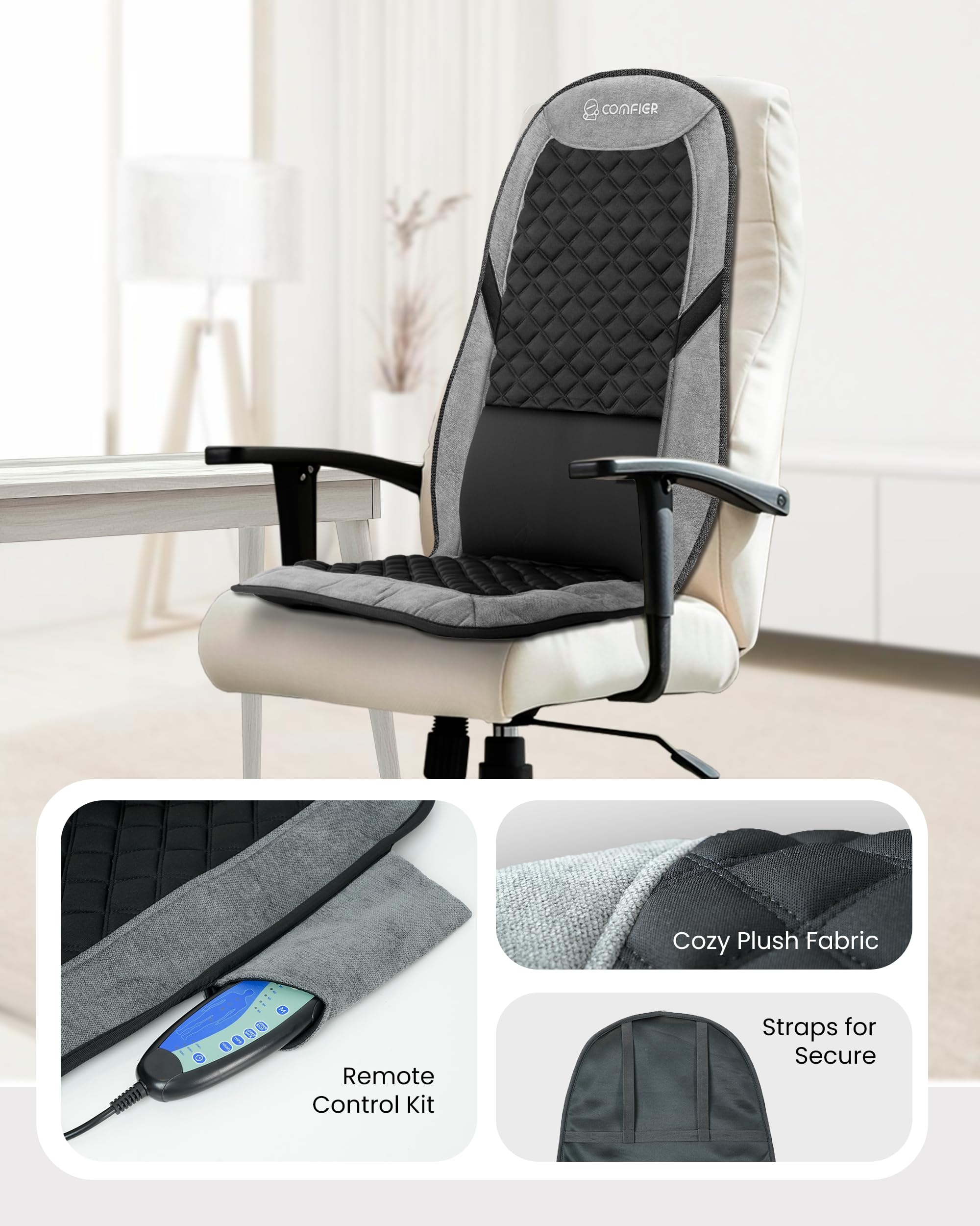 COMFIER Back Massager with Heat,Massage Chair Pad,Massage Seat Cushion with Adjustable Lumbar Support,Back Massage for Pain Relief,Chair Massager for Recliner,Father‘s Day Gift for Dad