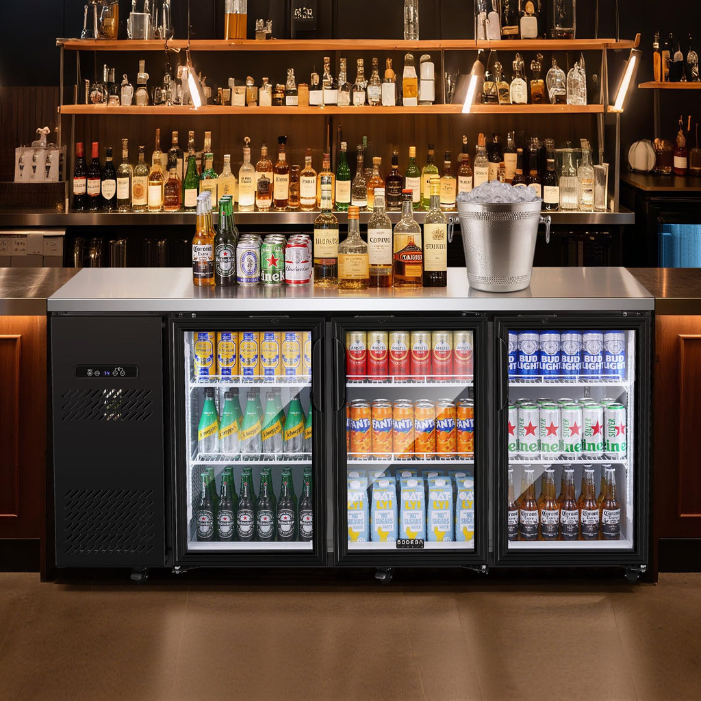 BODEGACOOLER Commercial Beverage Refrigerator with Glass Door,12.5 Cu.Ft Display Merchandiser Drink Refrigerator,Upright Commercial Bar Fridge,Display Drink Cooler,Soft LED Light,Romovable Shelves