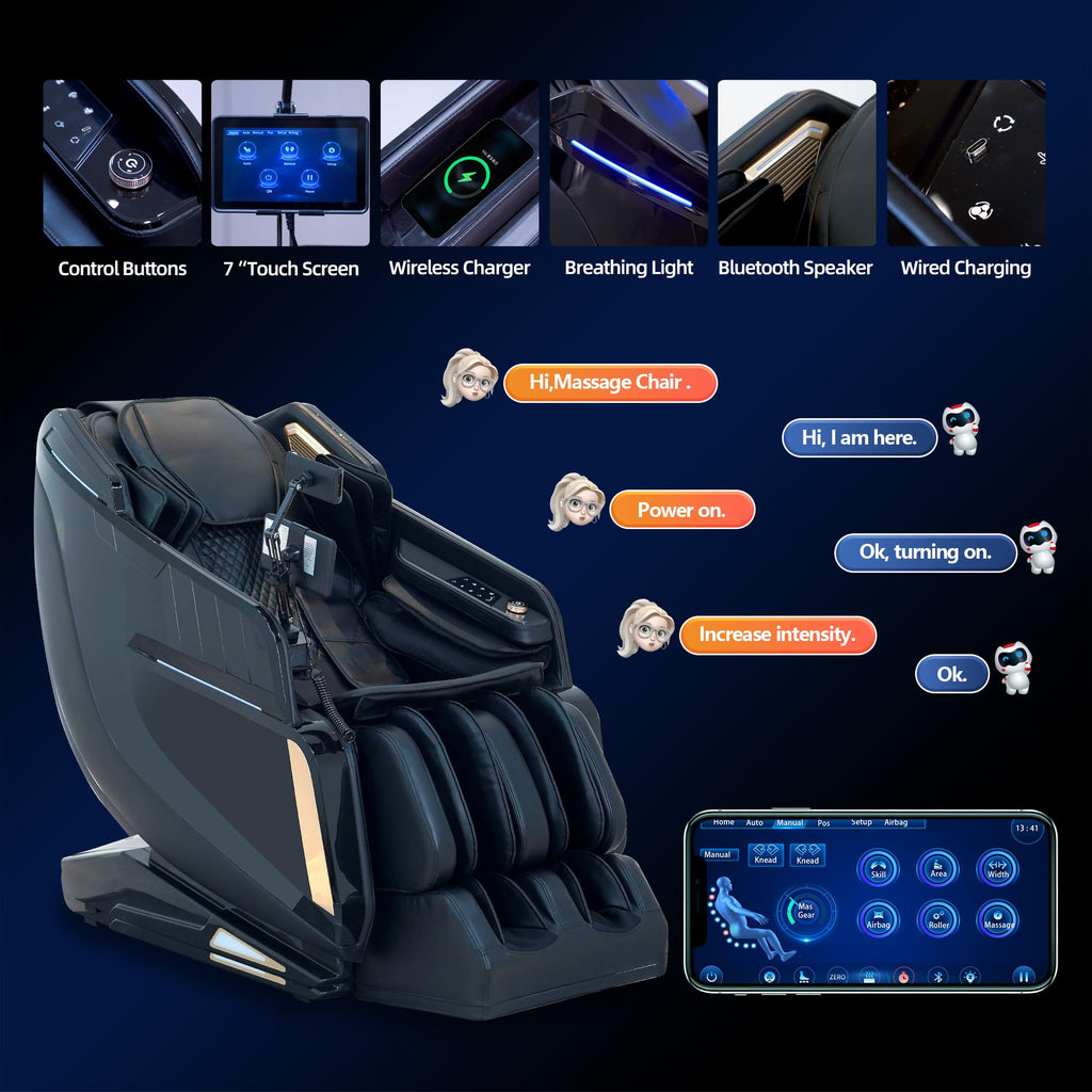 4D Massage Chairs Full Body Recliner with Heat Zero Gravity 57'' SL Track Shiatsu Massage Chair for Home Office with AI Voice, 7" Touch Screen, Wireless Charging,Neck & Shoulder Relief