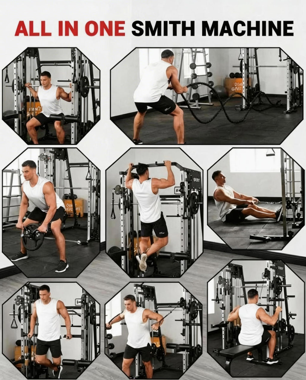 Smith Machine Home Gym, 2200LB Power Cage with Dual Pulley Cable Systems, LAT Pull-Down, Leg Hold-Down & 20+ Attachments for Full Body Workouts