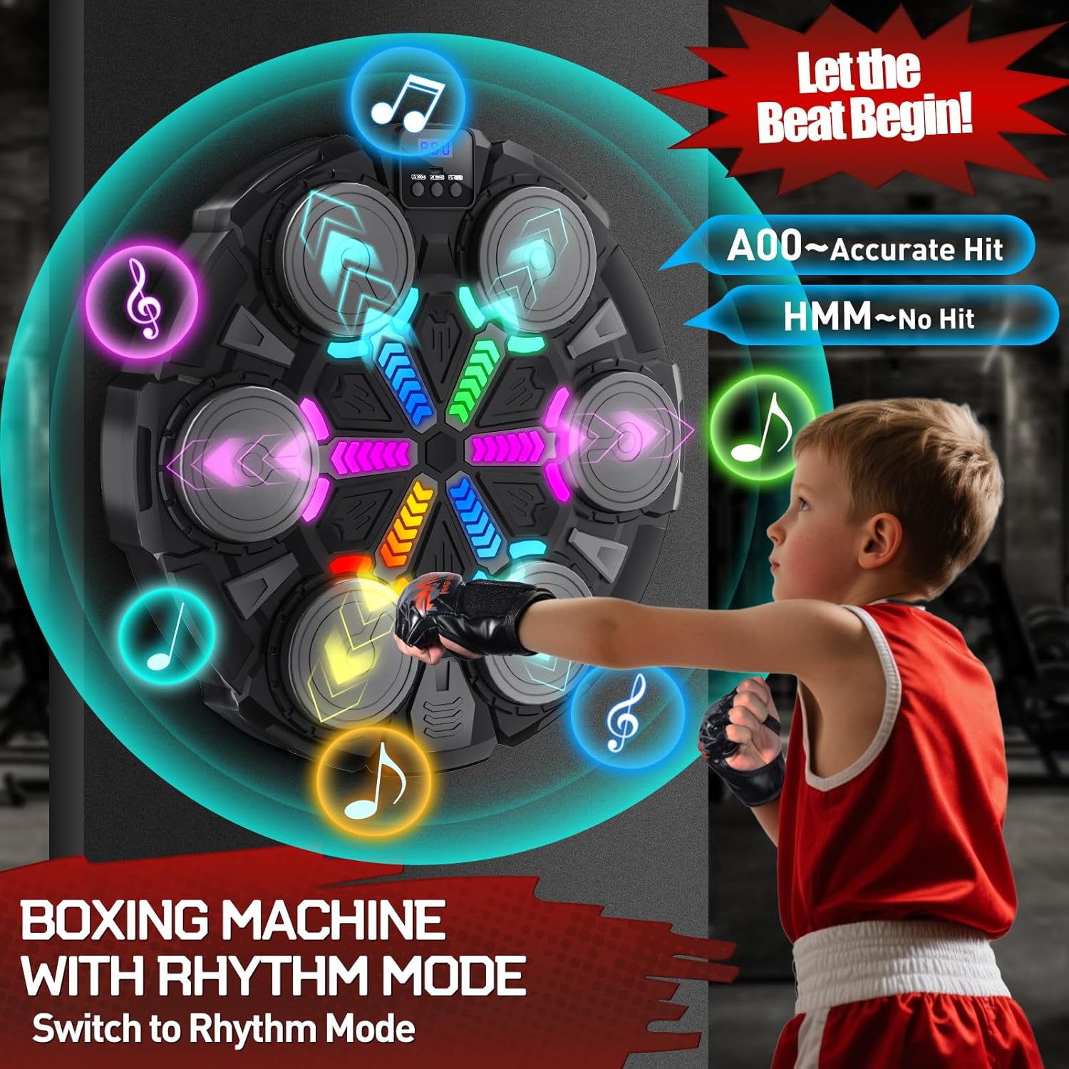 Music Boxing Machine for Adults and Kids, Smart Bluetooth Boxing Training Equipment with Gloves & Rhythm Games,Wall Mounted Boxing Mchine for Home,Office, Gym (Black)