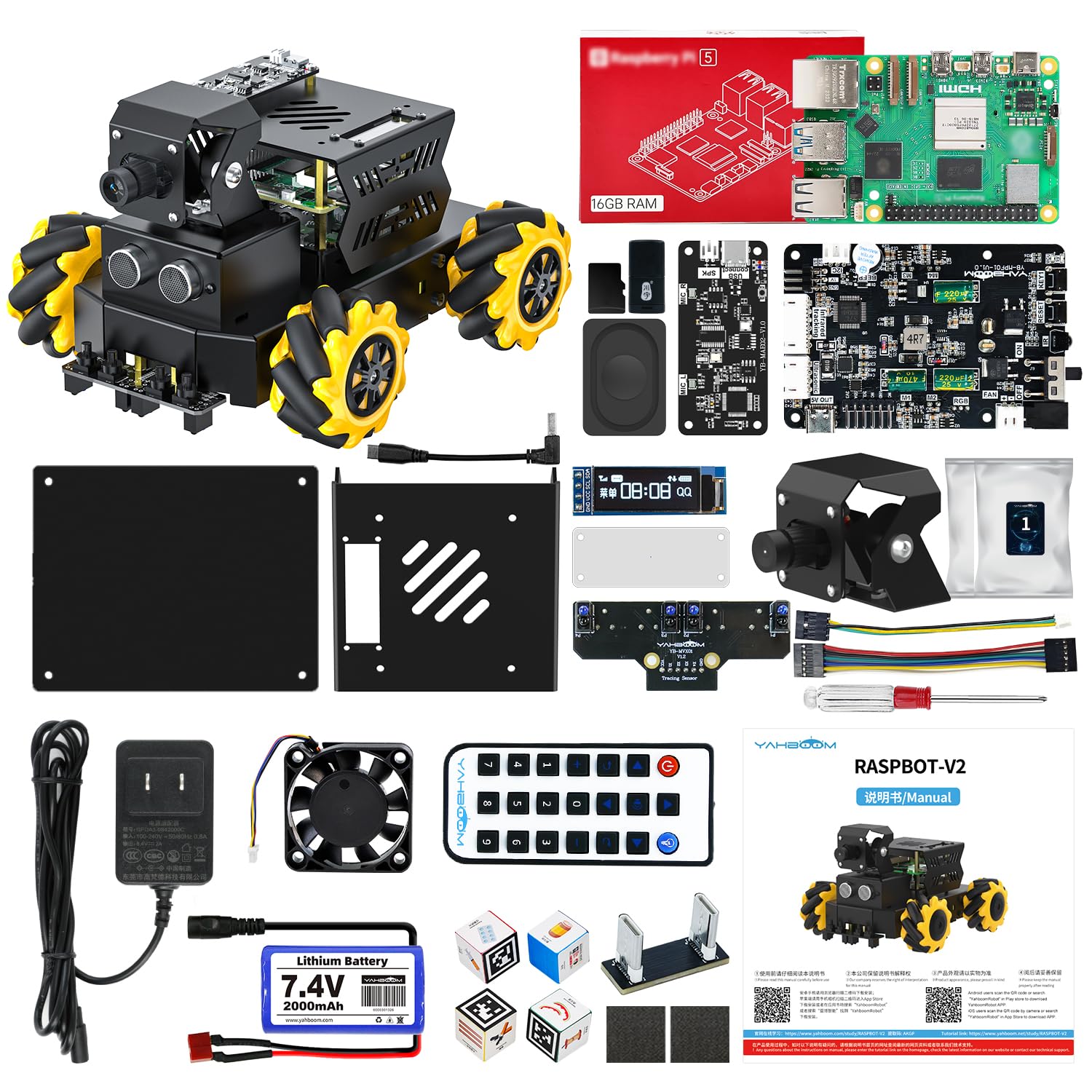 Yahboom Raspberry Pi 5 ROS2 Robot Car 360°Movement, AI Vision & Tracking, Integrated Multimodal Large AI Model OpenRouter, AI Voice Interaction (Superior Without RPi5)