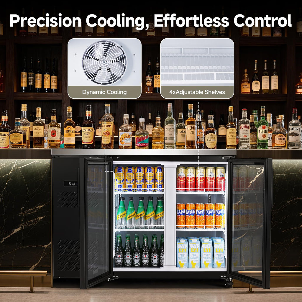 BODEGACOOLER Commercial Beverage Refrigerator with Glass Door,12.5 Cu.Ft Display Merchandiser Drink Refrigerator,Upright Commercial Bar Fridge,Display Drink Cooler,Soft LED Light,Romovable Shelves