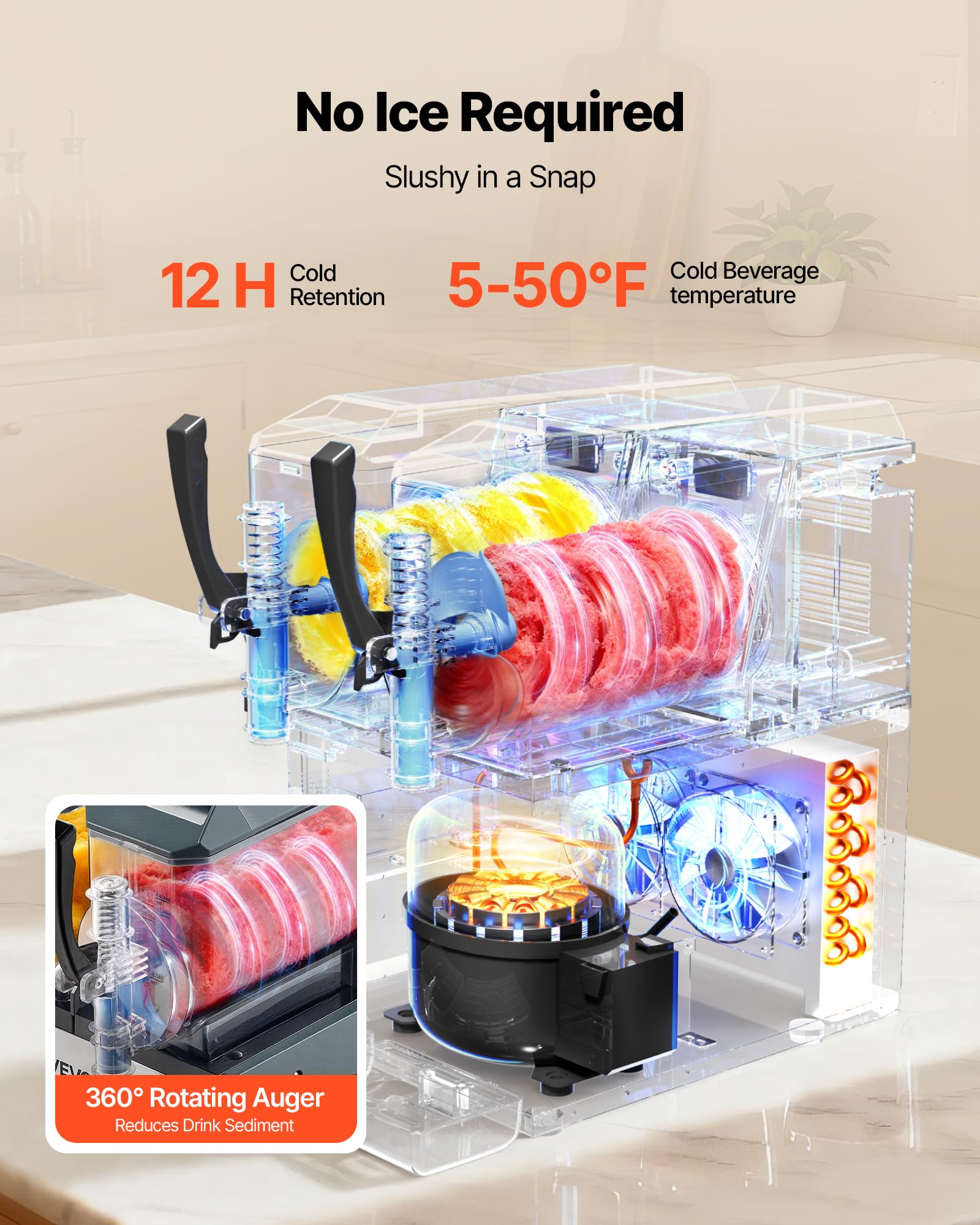VEVOR Slushie Machine, 4L/135oz No Ice Needed Slushy Machine for Home, Frozen Drink Maker with Single Tank, Margarita Machine with Self-Cleaning, for Frozen Margaritas, Frappés, Milkshake & More