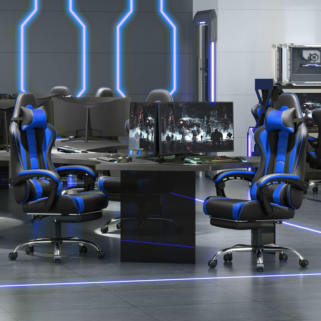 Yaheetech Gaming Chair with Electric Massage Lumbar Support, Footrest & Headrest — Ergonomic High Back Recliner for Home Office, Computer Desk Chair, Height Adjustable, 300 lbs, Black/White