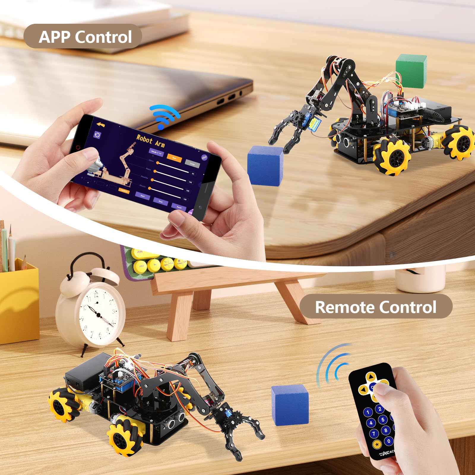 ACEBOTT Robotics for Kids Ages 8-12, Smart Robot Arm Car Kit with 5DOF, STEM Toys for Boys Age 8-12 12-16+, ESP32 Arduino/Python/Blockly Coding, App & Remote Control, STEM DIY Gift for Teens & Adults