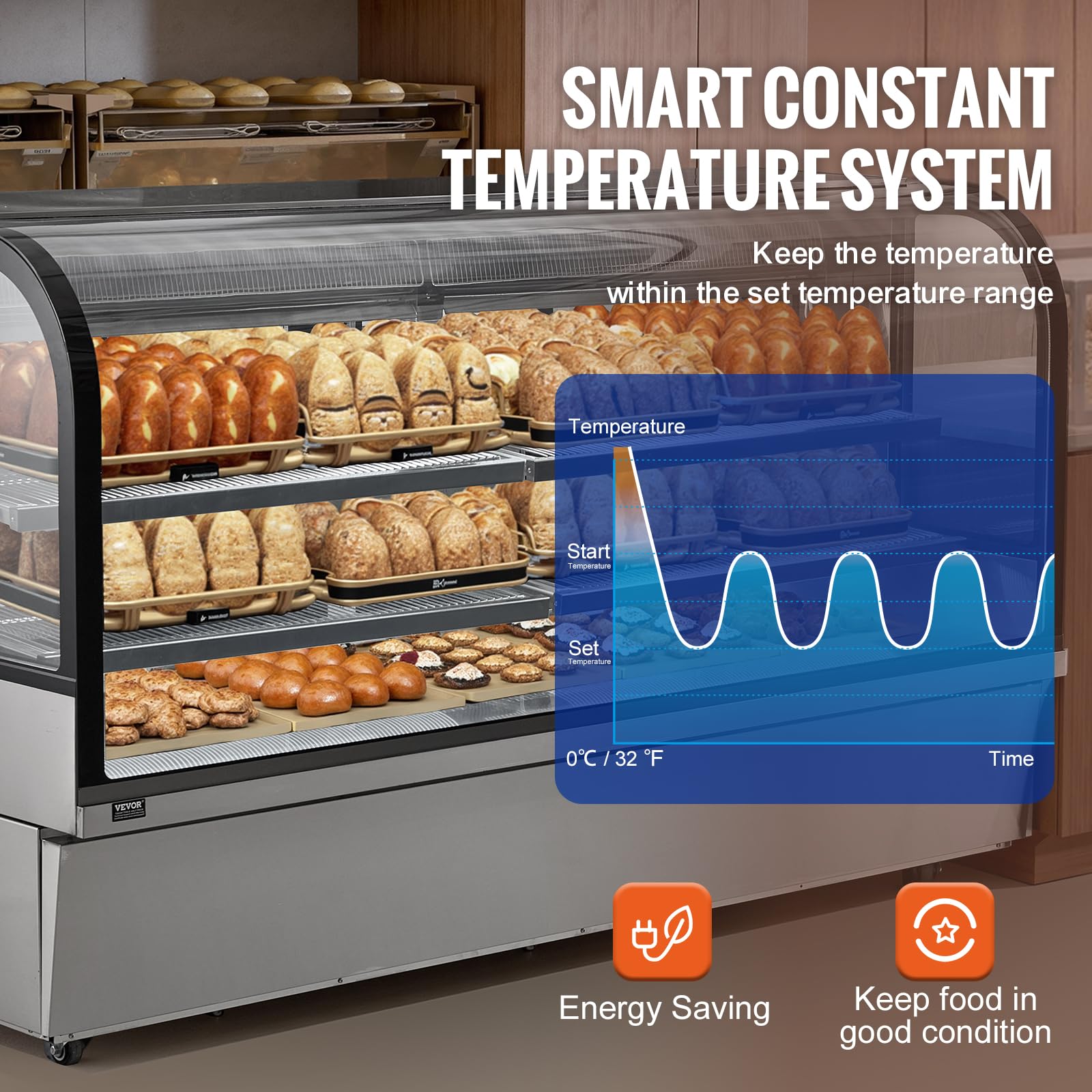 VEVOR Refrigerated Display Case, 3.5 Cu.Ft./100L, 2-Tier, Countertop Pastry Display Case Commercial Display Refrigerator with LED Lighting, TURBO Cooling, Frost-Free Air-Cooling, Rear Sliding Door