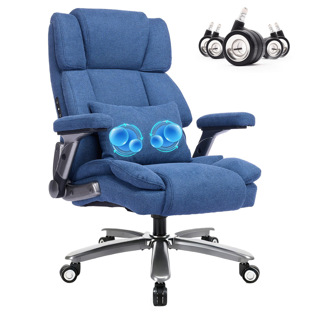 750lbs Heavy Duty Desk Chair with 3D Kneading Massage, Big and Tall Office Chairs with Ergonomic Support, 3D Armrests, 5 Quiet Dual Rubber Wheel, Thick Pocket Spring Cushion(Black, PU)