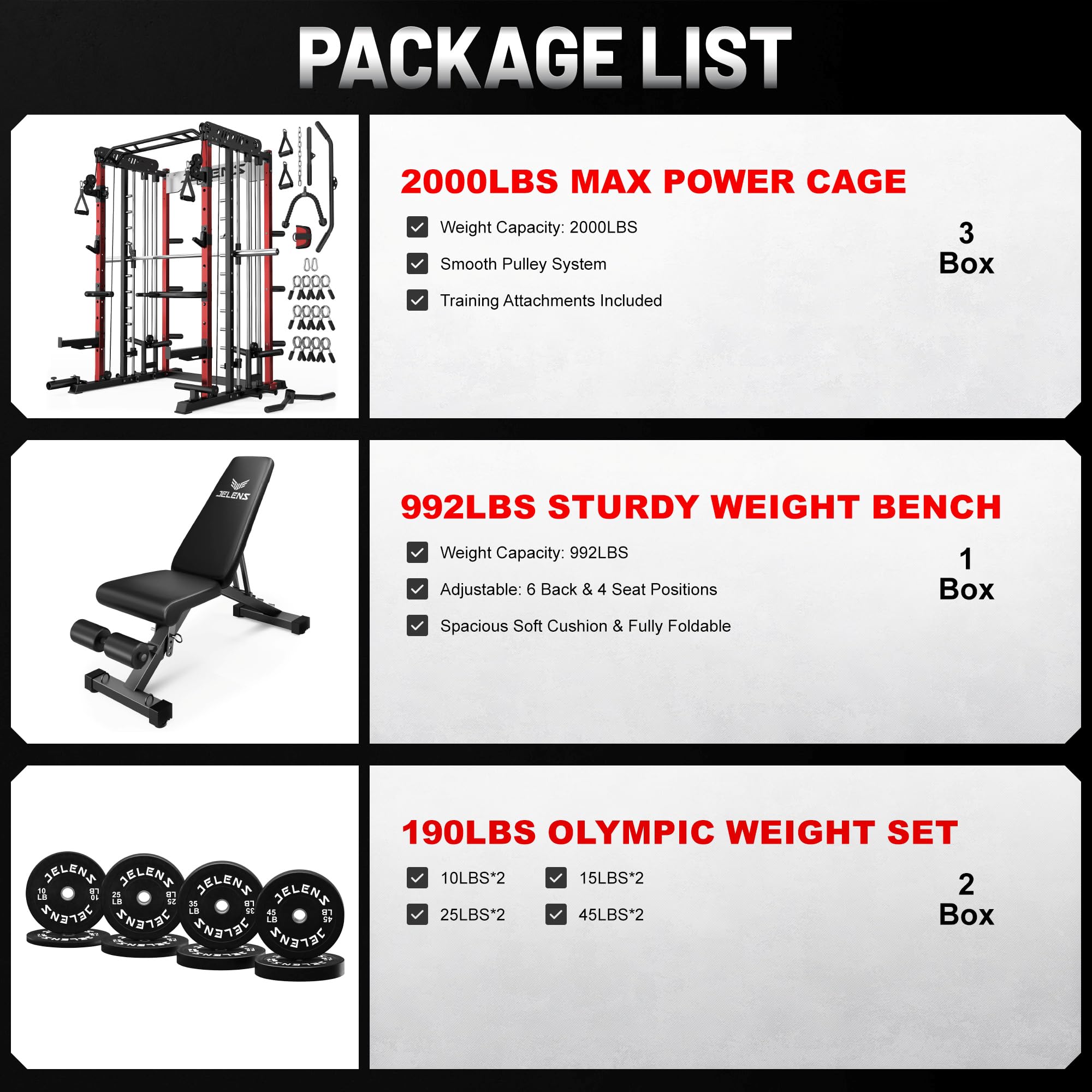 JELENS Smith Machine for Home Gym, Multi-Function M12 Power Cage with Cable Crossover System, Squat Rack with Smith Bar and More Attachment