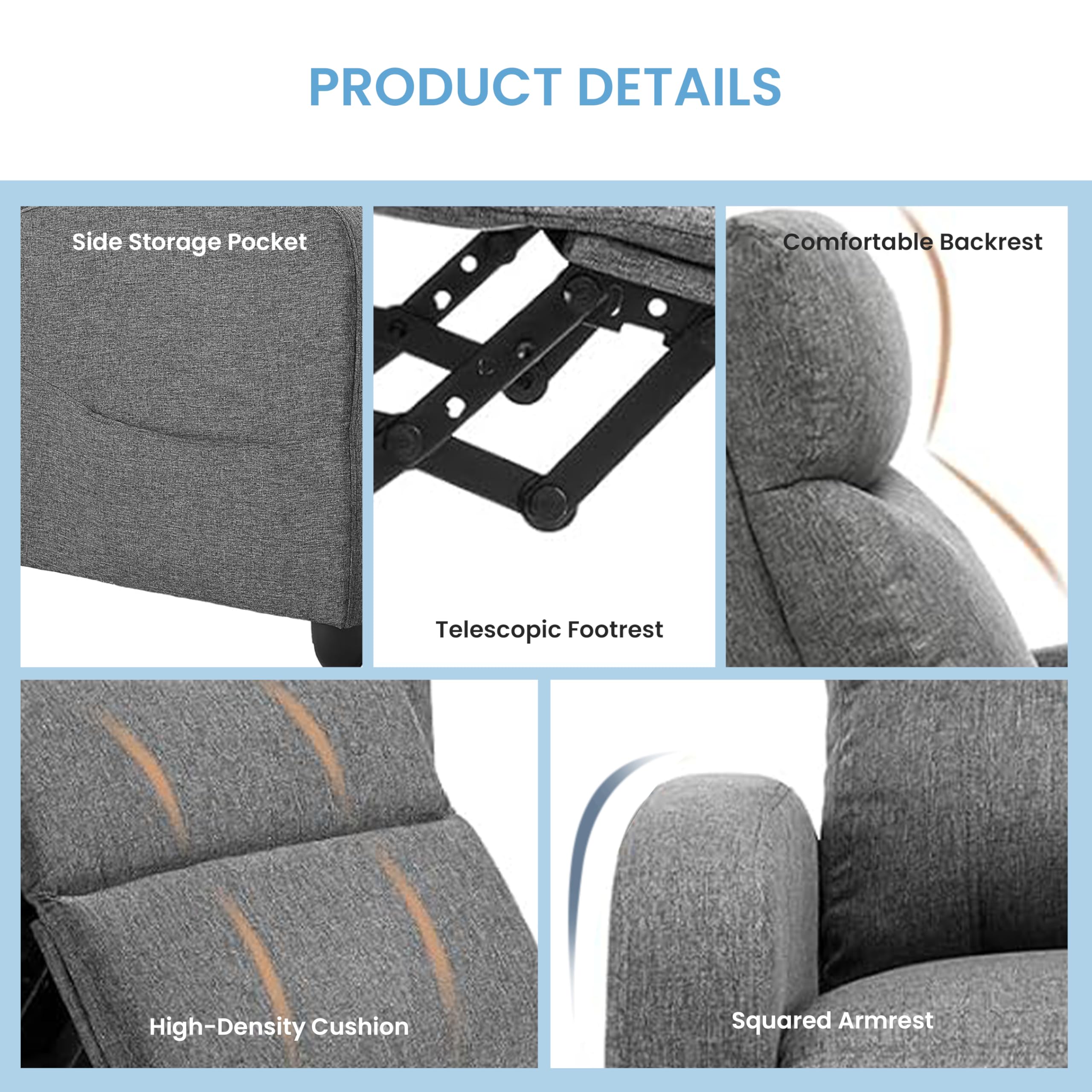 Simple Deluxe Massage Recliner Chair - Adjustable PU Leather Recliner, Luxe Reading Chair & Sofa Chair for Living Room Chairs or Bedroom Chair, Small Recliner for Home Theater, Black