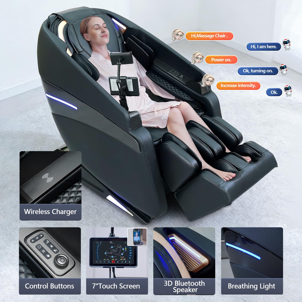 4D Massage Chairs Full Body Recliner with Heat Zero Gravity 57'' SL Track Shiatsu Massage Chair for Home Office with AI Voice, 7" Touch Screen, Wireless Charging,Neck & Shoulder Relief