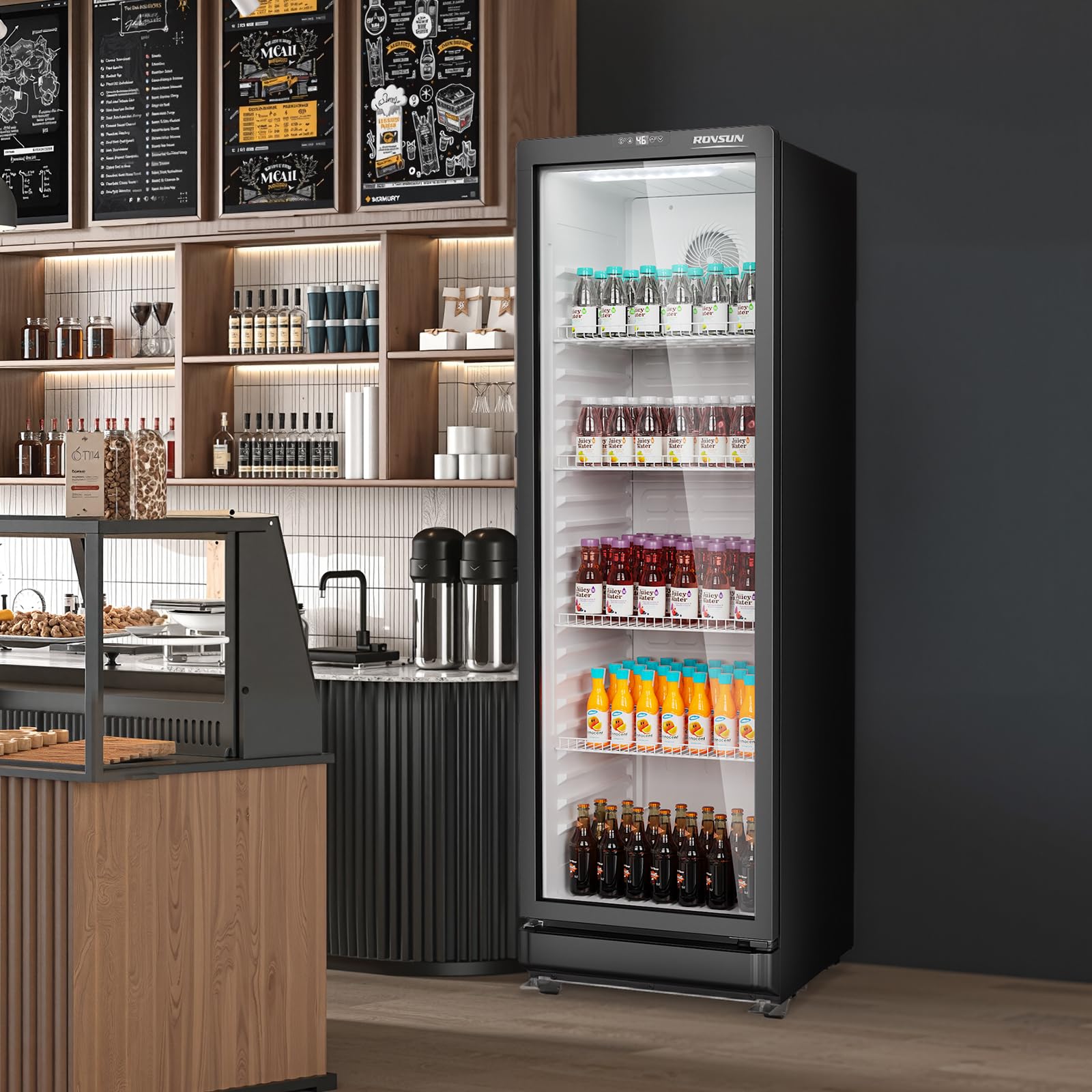 ROVSUN 8 Cu.Ft Commercial Refrigerator Display Refrigerator ETL NSF Certified, Slim Commercial Beverage Cooler Glass Door Merchandiser Drink Fridge w/Adjustable Shelves LED Light for Bar Restaurant