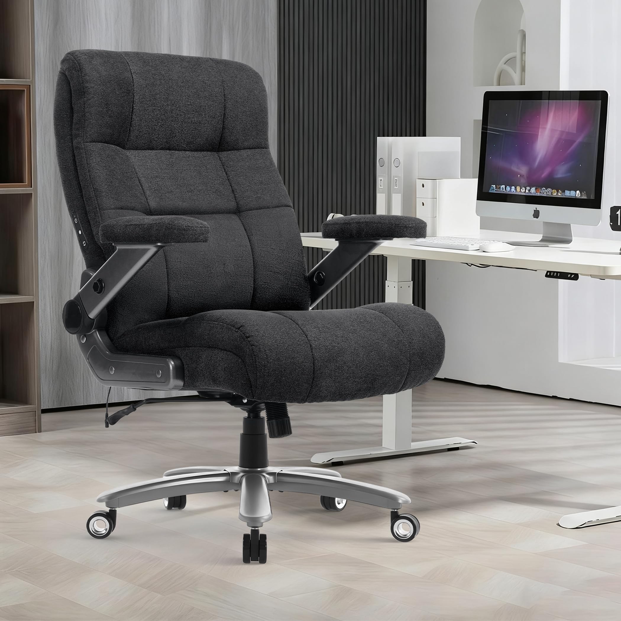 500lbs 3D Kneading Massage Office Chair with FootRest, Big and Tall Ergonomic Reclining Computer Gaming Chair, Padded Linkage Armrests, Heavy Duty Metal Base Executive Office Chair