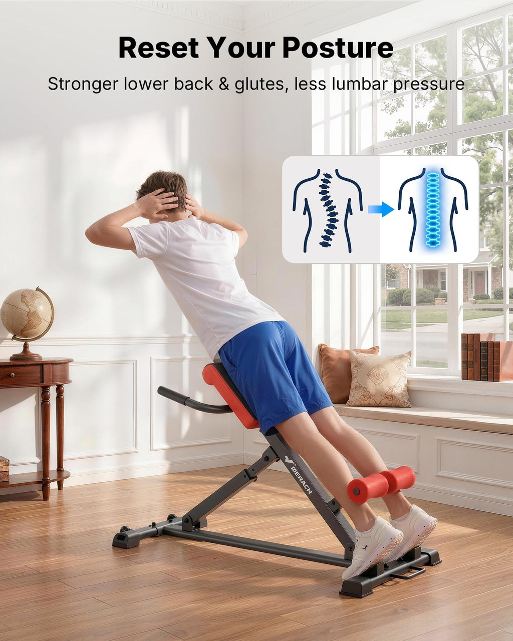 MERACH Roman Chair Back Extension, Adjustable Weight Bench, Home Gym Sit Up Bench for Glutes & Ab Workouts, Back Extension Machine, Hyperextension Roman Chair for Lower Back Pain Relief