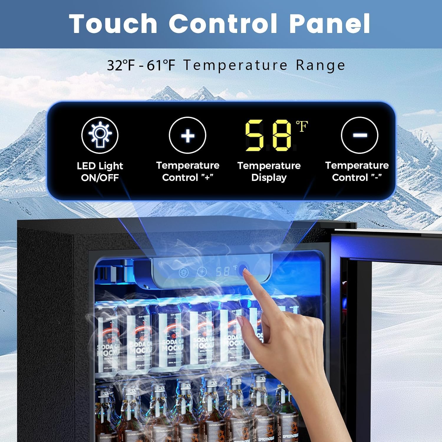 Electactic 50 Cans Beverage Refrigerator Cooler, 1.3 Cu.ft Mini Fridge Countertop Drink Cooler with Glass Door for Beer, Soda,Wine, Adjustable Digital Temperature Control for Home Dorm Bar, Black