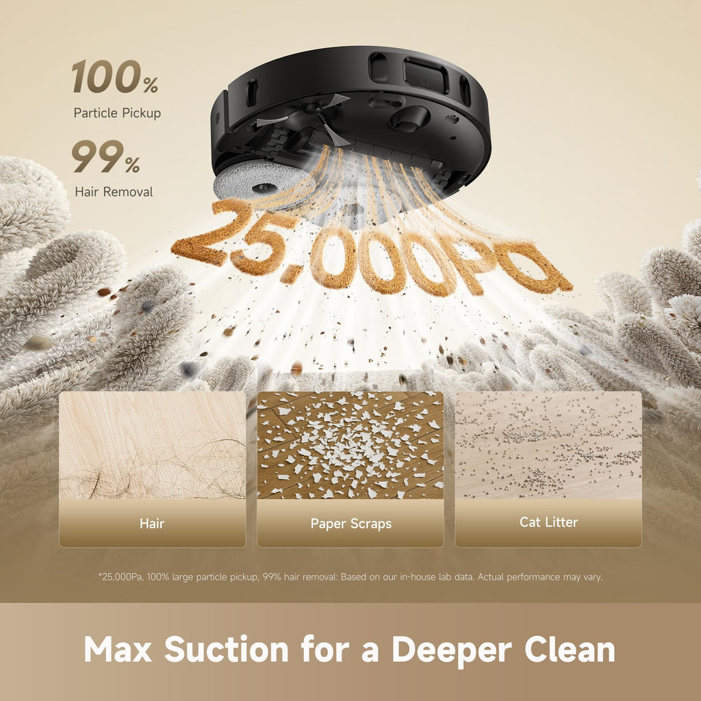 DREAME D30 Ultra CE Robot Vacuum and Mop with Auto Dust Emptying, 25,000Pa Suction, 0.41in Mop Lifting, Multifunctional Base Station, Mop Self-Washing, Smart Obstacle Avoidance, Black