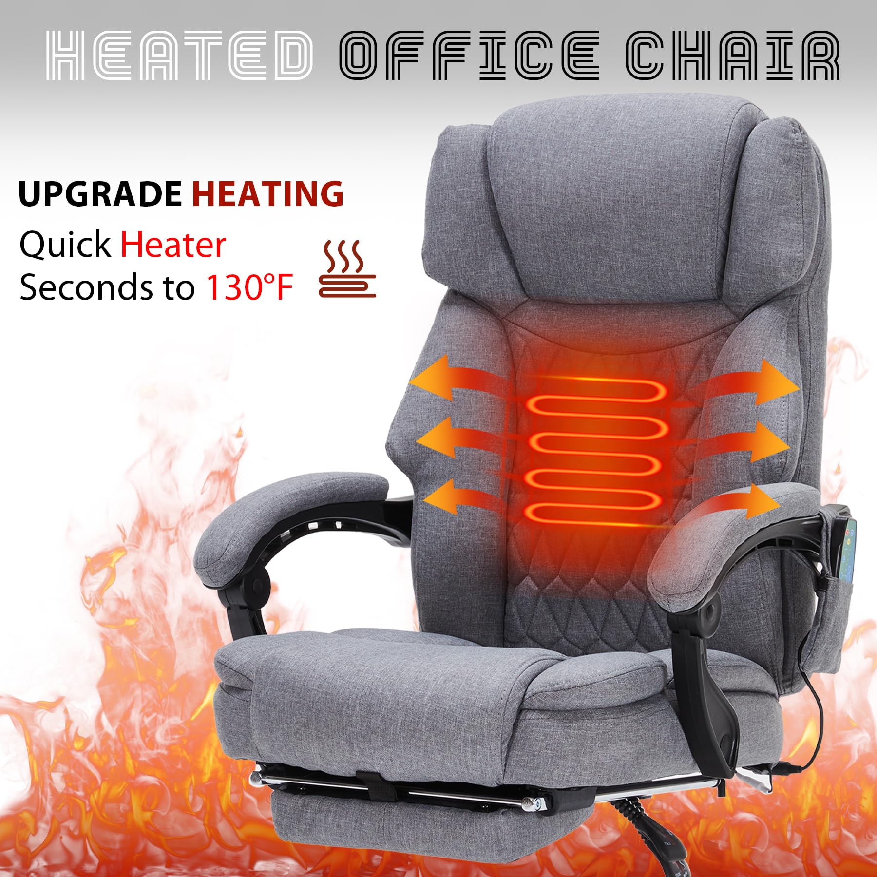 Massage Office Chair with Foot Rest 6 Points Vibration and Heat Home Office Desk Chairs for Heavy People 400lbs Reclining Managerial Chairs Ergonomic Executive Chair (Black)