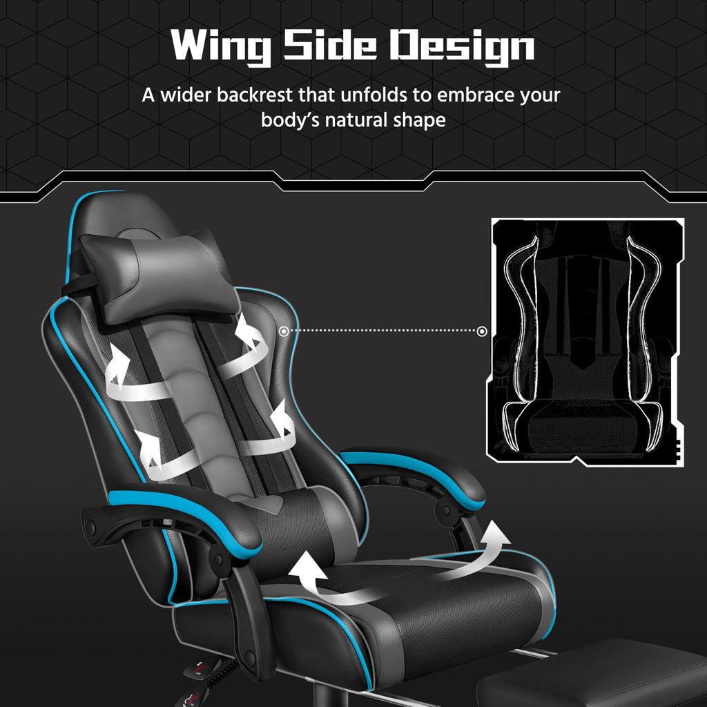 Yaheetech Gaming Chair with Electric Massage Lumbar Support, Footrest & Headrest — Ergonomic High Back Recliner for Home Office, Computer Desk Chair, Height Adjustable, 300 lbs, Black/White
