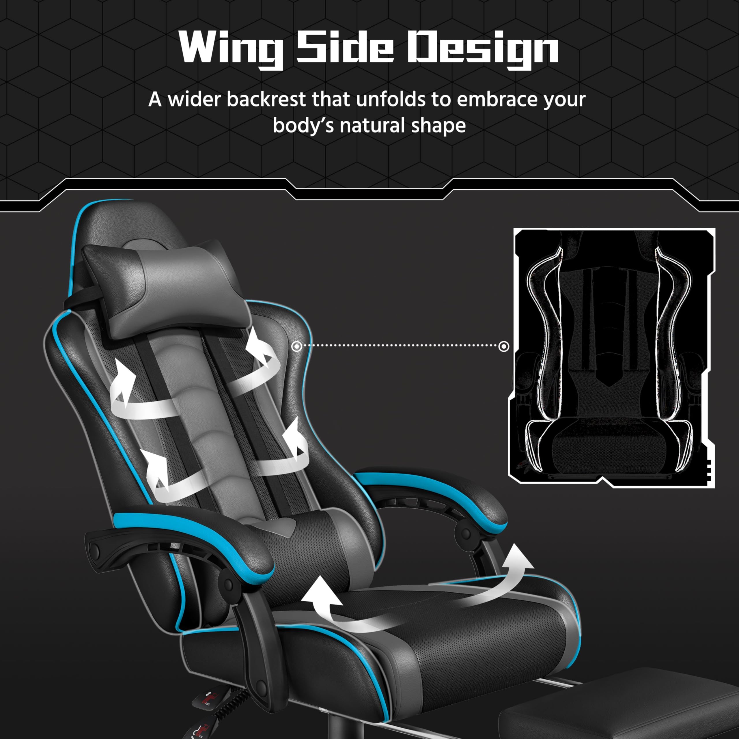 Yaheetech Gaming Chair with Electric Massage Lumbar Support, Footrest & Headrest — Ergonomic High Back Recliner for Home Office, Computer Desk Chair, Height Adjustable, 300 lbs, Black/White