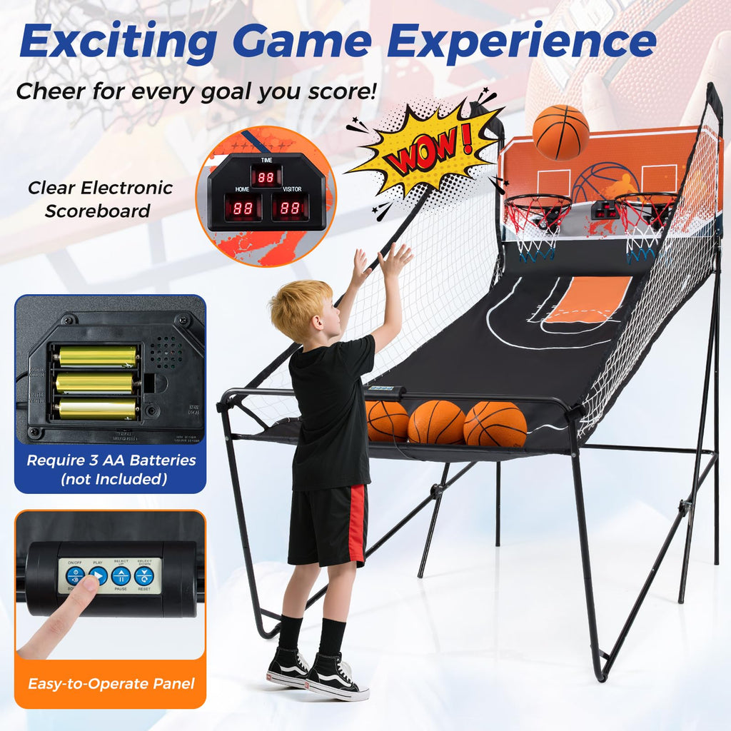 Giantex Foldable Basketball Arcade Game, 8 Game Options, Electronic Double Shot 2 Player w/ 4 Balls and LED Scoring System, Indoor Basketball Game for Kids, Adults