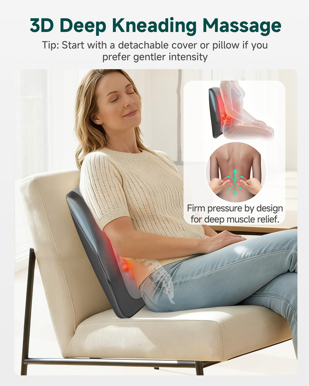 Snailax Back Massager with Heat – 3D Shiatsu Massage Pillow for Neck & Back, Fixed Kneading Nodes, Chair & Sofa Use, Gift for Mom, Dad, Women & Men