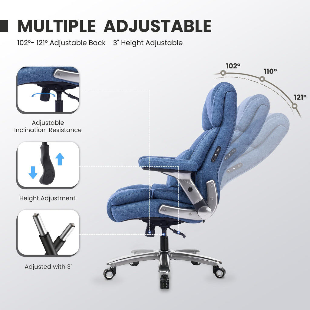 750lbs Heavy Duty Desk Chair with 3D Kneading Massage, Big and Tall Office Chairs with Ergonomic Support, 3D Armrests, 5 Quiet Dual Rubber Wheel, Thick Pocket Spring Cushion(Black, PU)