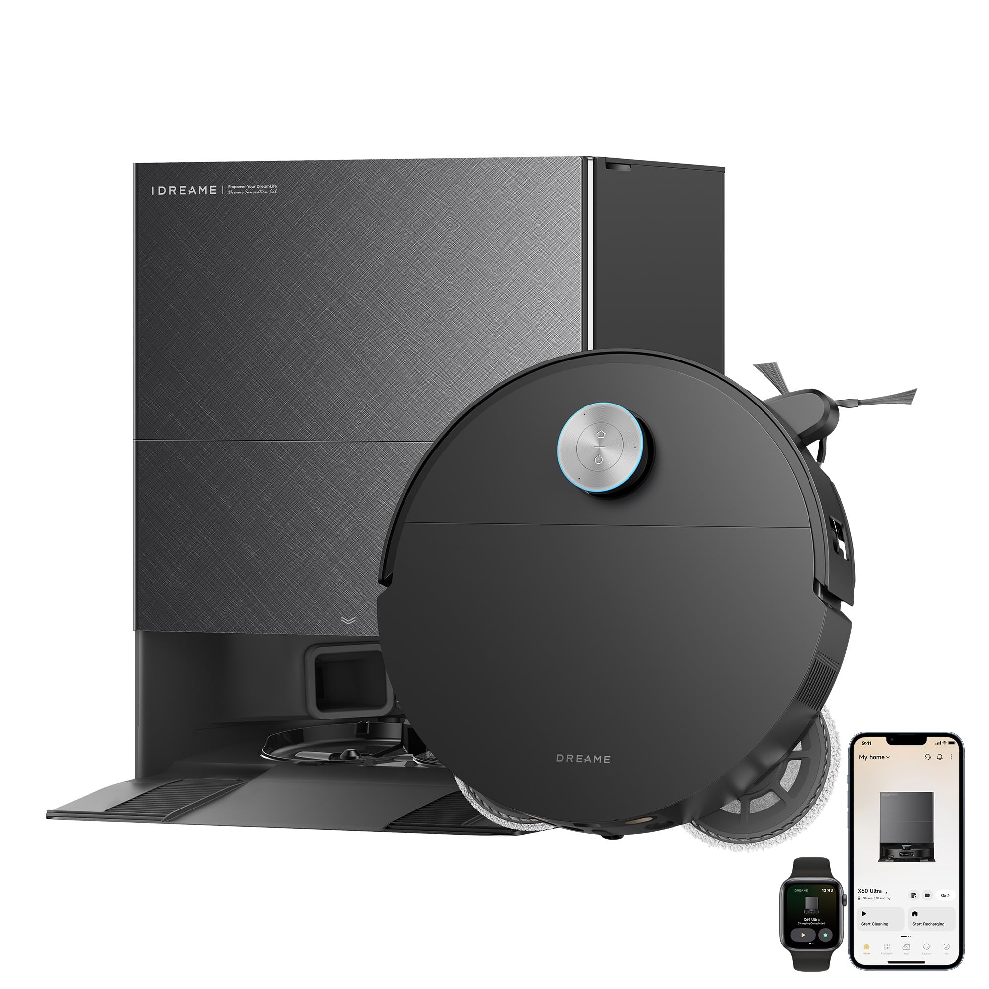 DREAME X60 Max Ultra Complete Robot Vacuum and Mop, Ultra-Thin Design, 35,000Pa Suction, Self Emptying&Refilling, Mop Self-Cleaning, 280+ Obstacle Avoidance, White