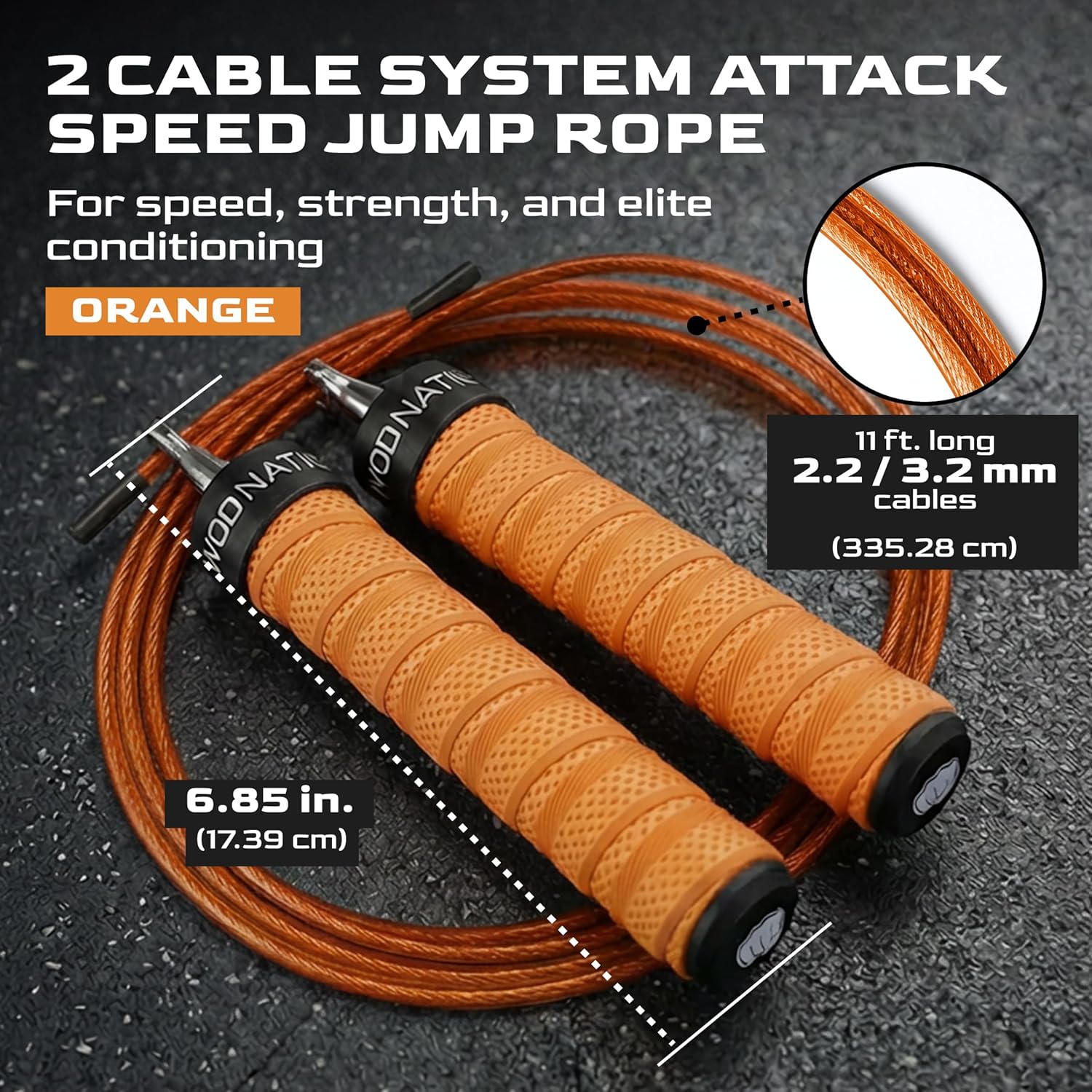 Attack Speed Jump Rope Adjustable Dual-Cable Skipping Rope for Men, Speed & Weighted Options, Fast Fold-Over Adjustment Durable Adult Boxing Rope for Fitness, Cardio Home Gym & Cross Training - Orange